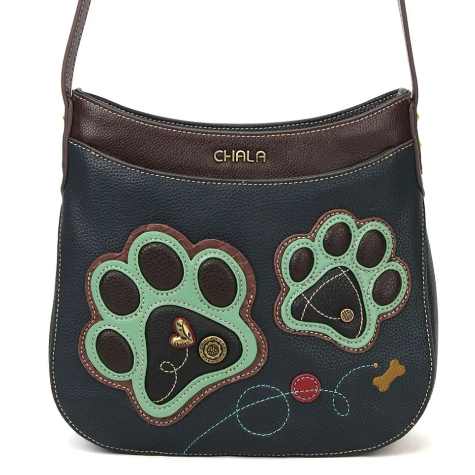 Crescent Crossbody - Teal Pawprint