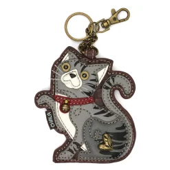 Key Fob/Coin Purse - Tabby Cat - gray