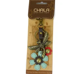 Metal Charming Keychain - Dragonfly & Flower