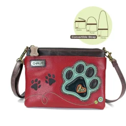Mini Crossbody - Teal Pawprint (Burgundy)